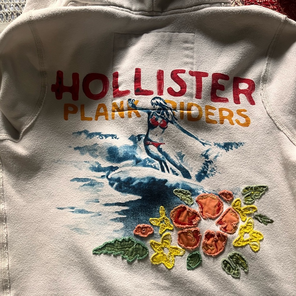 Vintage 2008 Hollister Plank Riders White Hoodie w Graphic Details size Medium